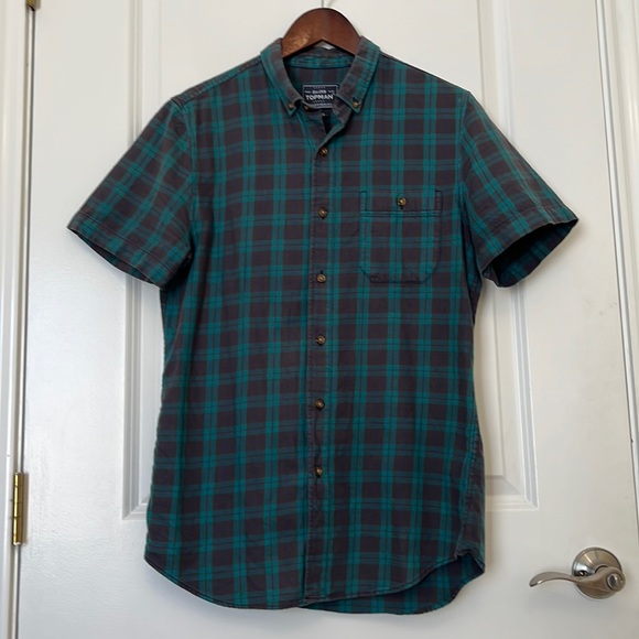 Topman Plaid Button Shirt Multicolor Mens Small Short Sleeve - Picture 1 of 3